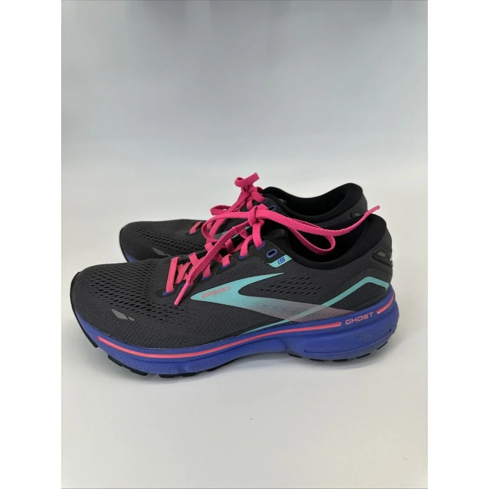 Brooks Ghost 15 Womens Running Shoes Size 8.5 Gary Pink Blue Sneakers 1203801B07 - Picture 3 of 16